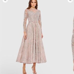 Mac Duggal Pink Sequin Embellished Long Sleeve Gown